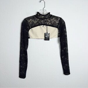 NBD Top Women Small Shrug Lace Tate Black Sheer Long Sleeve Revolve Mock B27
